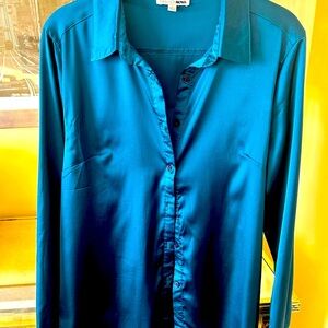 Satin Teal Button-Up Shirt